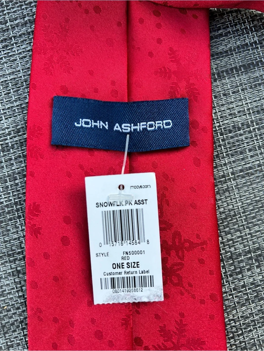 John Ashford NWT Brilliant Red Snowflake Jacquard Necktie Holiday Festive Luxury